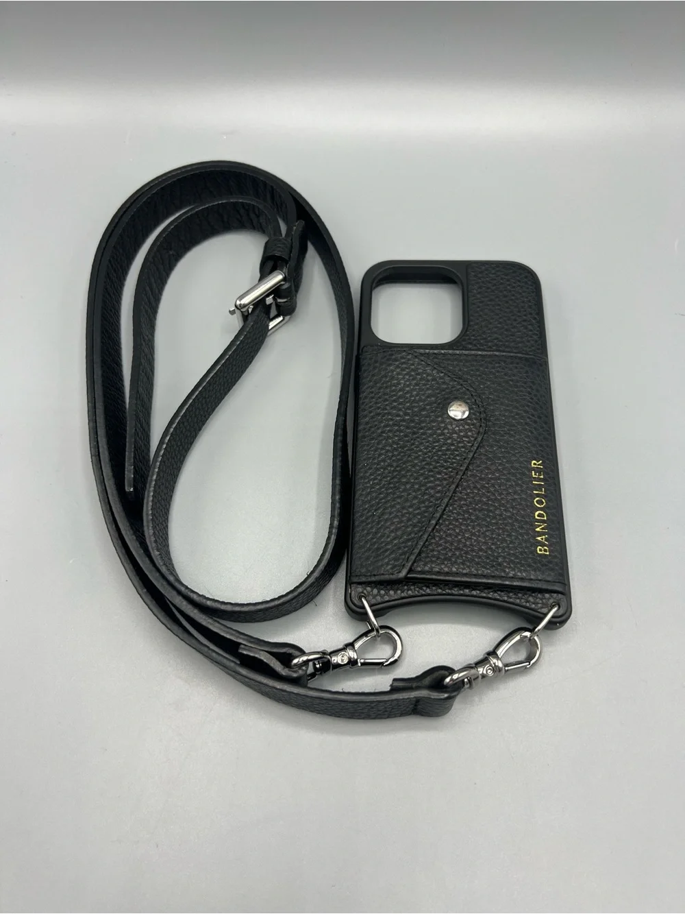 Bandolier Hailey Crossbody iPhone 13 Pro Wallet Black Leather Adjustable Strap